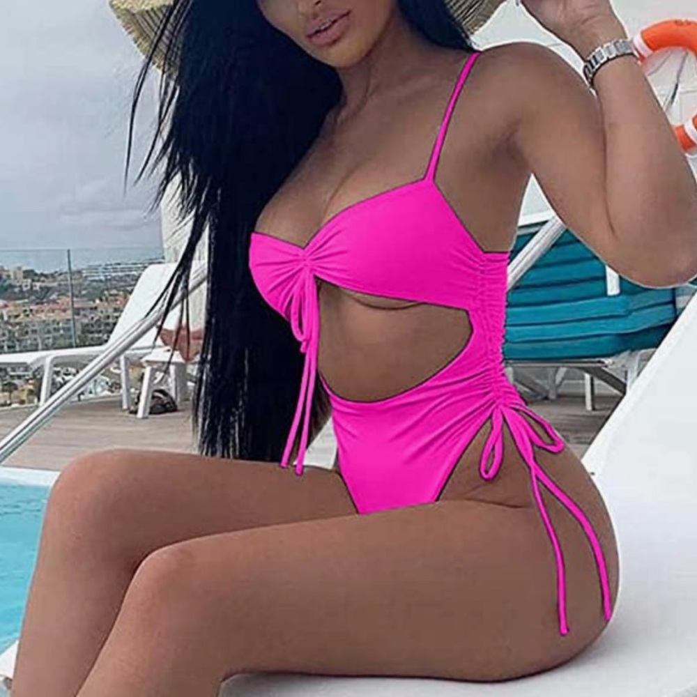 Hot Pink High Waisted One Piece Swimsuit